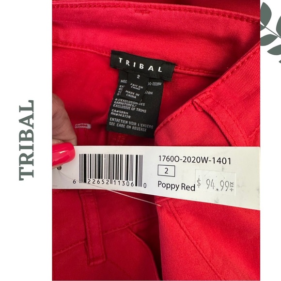 Tribal Jeans Poppy Red Wide Leg Pant 5 Pocket Size 14 - Picture 9 of 9